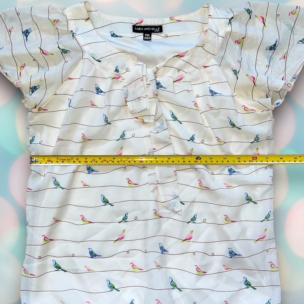 Sara Michelle Women’s Bird Print Bow Tie Blouse Shirt Top Size M Petite - Picture 4 of 6